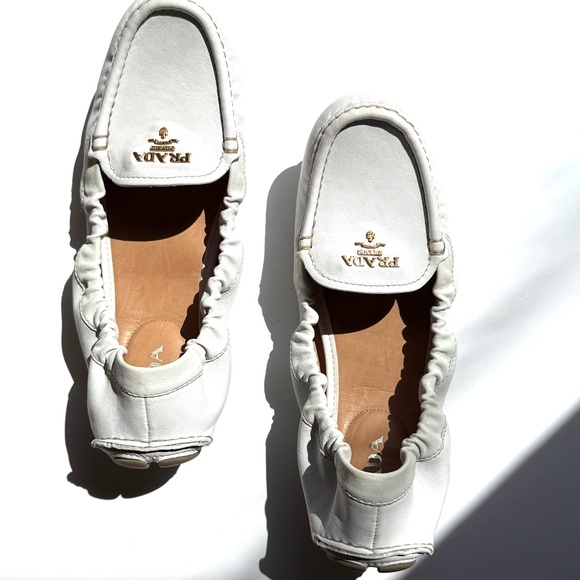 Prada Shoes - SOLD Prada White Leather Drivers Flats Shoes 39.5 9.5